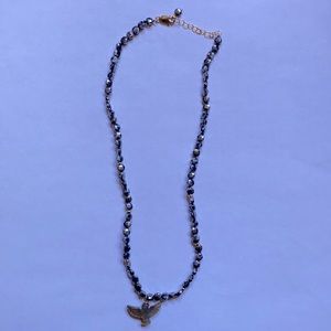 Pearl thunderbird charm, hematite necklace